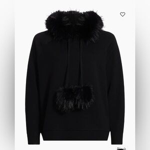Alice and Olivia Black Knit Hoodie with Faux Fur Trim